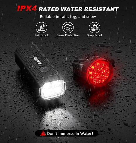 أضواء دراجة Ascher 1000 Lumens فائقة السطوع للركوب الليلي، ضوء دراجة قابل لإعادة الشحن USB من النوع C أمامي وخلفي، 4 أوضاع إضاءة، مصباح أمامي مقاوم للماء للدراجة وضوء خلفي لركوب الدراجات على الطريق in Kuwait