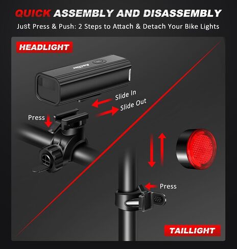 أضواء دراجة Ascher 1000 Lumens فائقة السطوع للركوب الليلي، ضوء دراجة قابل لإعادة الشحن USB من النوع C أمامي وخلفي، 4 أوضاع إضاءة، مصباح أمامي مقاوم للماء للدراجة وضوء خلفي لركوب الدراجات على الطريق in Kuwait