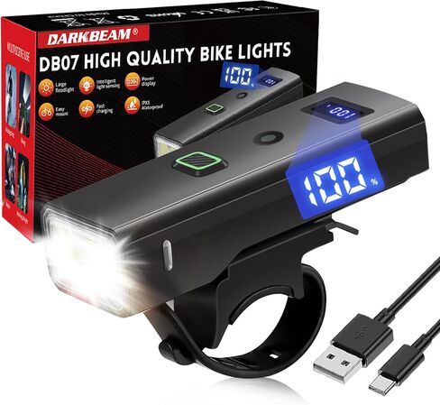 DARKBEAM Bike Light, High Lumens Super Bright Bicycle Front Headlight USB Rechargeable, Waterproof Cycling Lights 4-Mode for Night Riding, Road, Mountain, Safety, with LED Display & Light Sensor in Kuwait