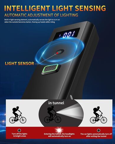DARKBEAM Bike Light, High Lumens Super Bright Bicycle Front Headlight USB Rechargeable, Waterproof Cycling Lights 4-Mode for Night Riding, Road, Mountain, Safety, with LED Display & Light Sensor in Kuwait