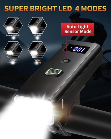DARKBEAM Bike Light, High Lumens Super Bright Bicycle Front Headlight USB Rechargeable, Waterproof Cycling Lights 4-Mode for Night Riding, Road, Mountain, Safety, with LED Display & Light Sensor in Kuwait
