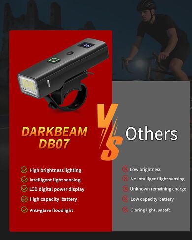 DARKBEAM Bike Light, High Lumens Super Bright Bicycle Front Headlight USB Rechargeable, Waterproof Cycling Lights 4-Mode for Night Riding, Road, Mountain, Safety, with LED Display & Light Sensor in Kuwait