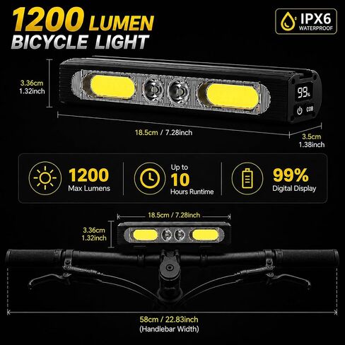 Bike Lights for Night Riding,1200 Lumens High&Low Beam Front Light, OLED Display USB-C Rechargeable Bicycle Lights,IPX6 Waterproof Ebike Headlight with Tail Light for MTB,Off-Road,City Riding in Kuwait