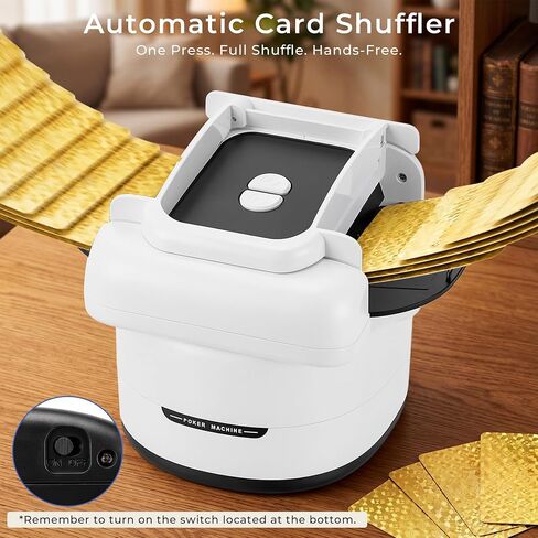 Automatic Card Shuffler 1-4 Decks, Rechargeable Shuffler Machine with Large Capacity, Low Noise & Portable, for All Card Games, Includes 2 Golden Decks in Kuwait