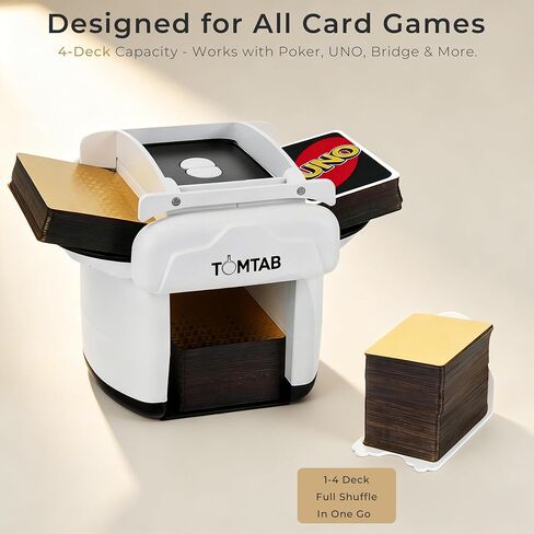 Automatic Card Shuffler 1-4 Decks, Rechargeable Shuffler Machine with Large Capacity, Low Noise & Portable, for All Card Games, Includes 2 Golden Decks in Kuwait