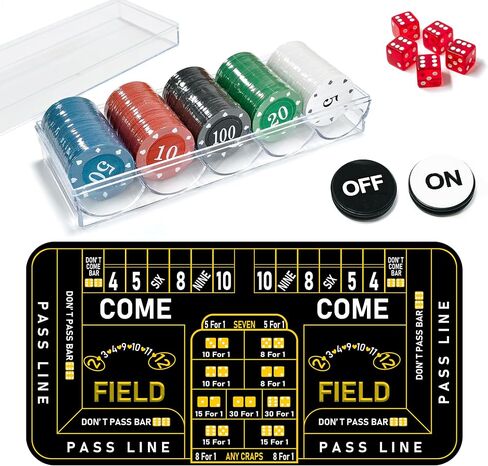 Craps Table Top Set: 900x 400mm Mini Craps Mat Table, 100 Poker Chips,5pcs Professional Dice & 3 Inch ON/Off Buttons, for Casino Game Nights Party Camping in Kuwait