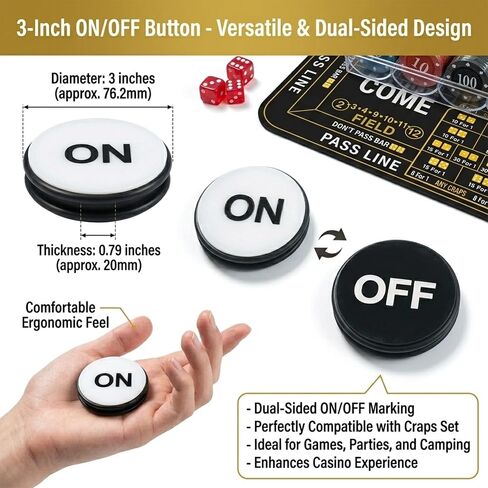 Craps Table Top Set: 900x 400mm Mini Craps Mat Table, 100 Poker Chips,5pcs Professional Dice & 3 Inch ON/Off Buttons, for Casino Game Nights Party Camping in Kuwait