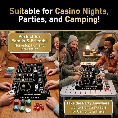 Craps Table Top Set: 900x 400mm Mini Craps Mat Table, 100 Poker Chips,5pcs Professional Dice & 3 Inch ON/Off Buttons, for Casino Game Nights Party Camping in Kuwait
