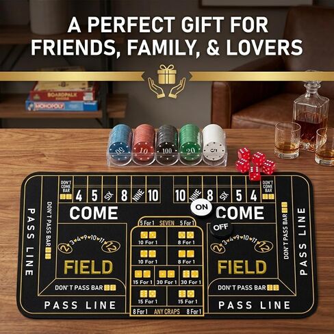 Craps Table Top Set: 900x 400mm Mini Craps Mat Table, 100 Poker Chips,5pcs Professional Dice & 3 Inch ON/Off Buttons, for Casino Game Nights Party Camping in Kuwait