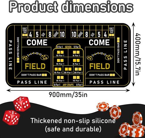 900x 400mm Craps Mat, Mini Poker Table Mat for Home Game Casino Poker Nights Fundraisers Gatherings, Strong Water Absorption(Black) in Kuwait