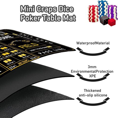900x 400mm Craps Mat, Mini Poker Table Mat for Home Game Casino Poker Nights Fundraisers Gatherings, Strong Water Absorption(Black) in Kuwait