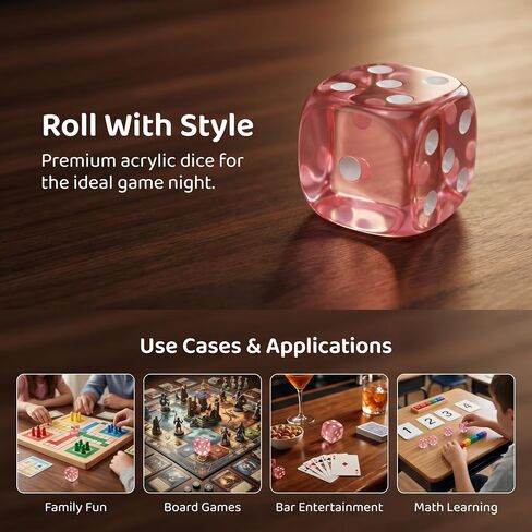 24 PCS Pink Casino Dice Set: 19mm Large Dices Standard Game Acrylic Pink Colored Dice Bulk for Casino Theme Party Board Games Vegas Birthday Math in Kuwait