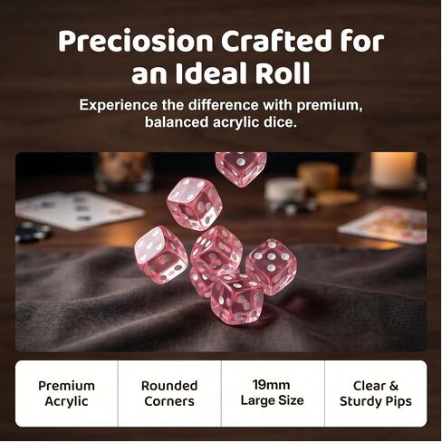 24 PCS Pink Casino Dice Set: 19mm Large Dices Standard Game Acrylic Pink Colored Dice Bulk for Casino Theme Party Board Games Vegas Birthday Math in Kuwait