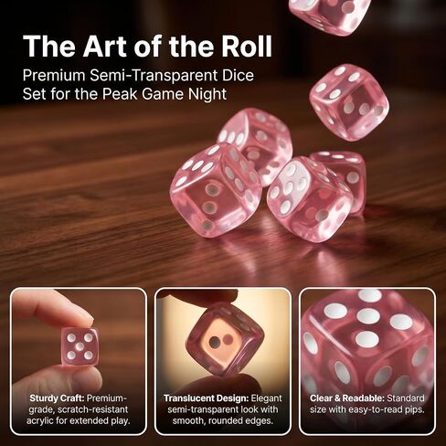 24 PCS Pink Casino Dice Set: 19mm Large Dices Standard Game Acrylic Pink Colored Dice Bulk for Casino Theme Party Board Games Vegas Birthday Math in Kuwait