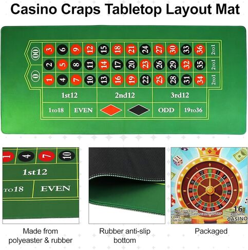 تشتمل مجموعة ألعاب Casino Night الكاملة على عجلة روليت خضراء مقاس 16 بوصة مقاس 35 بوصة × 16 بوصة، وبساط تخطيط منضدية مطاطي، و100 قطعة من أزرار تاجر الرقائق، ومجموعات ألعاب الكازينو، وأفكار للهدايا in Kuwait