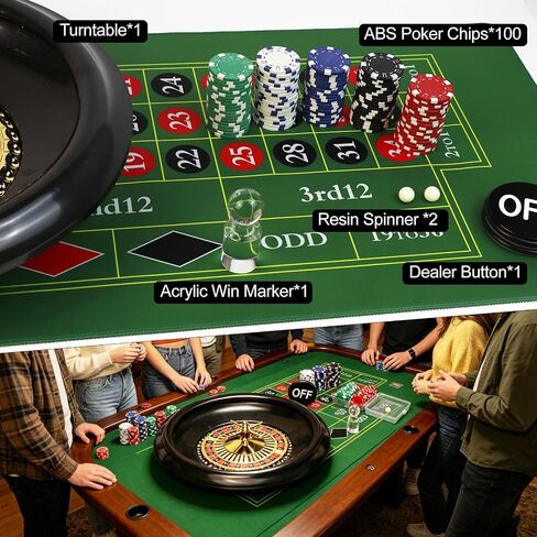 تشتمل مجموعة ألعاب Casino Night الكاملة على عجلة روليت خضراء مقاس 16 بوصة مقاس 35 بوصة × 16 بوصة، وبساط تخطيط منضدية مطاطي، و100 قطعة من أزرار تاجر الرقائق، ومجموعات ألعاب الكازينو، وأفكار للهدايا in Kuwait
