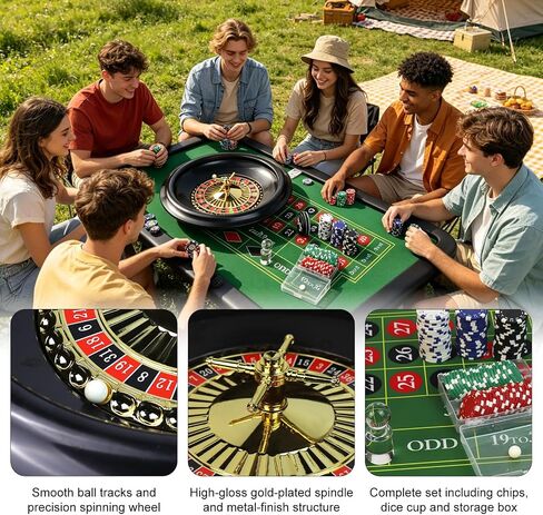 تشتمل مجموعة ألعاب Casino Night الكاملة على عجلة روليت خضراء مقاس 16 بوصة مقاس 35 بوصة × 16 بوصة، وبساط تخطيط منضدية مطاطي، و100 قطعة من أزرار تاجر الرقائق، ومجموعات ألعاب الكازينو، وأفكار للهدايا in Kuwait
