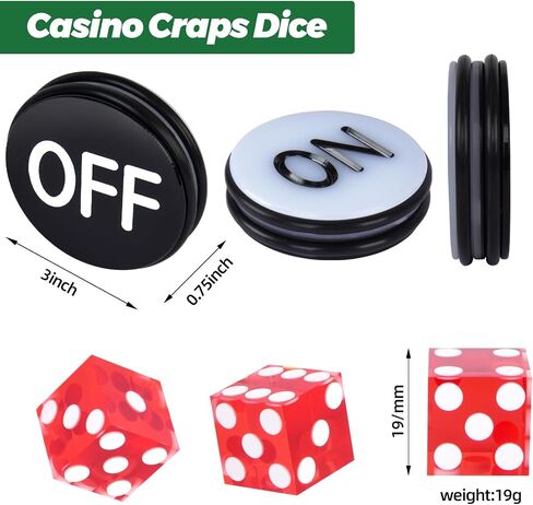Craps Table Top Set, Includes 70" x 35" Rubber Craps Tabletop Layout Mat with Storage Bag, 2 Grade AAA 19mm Craps Dices, 200 Poker Chips and 3 Inch On/Off Buttons, Casino Games for Party（Red Dices） in Kuwait