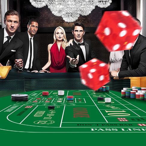 Craps Table Top Set, Includes 70" x 35" Rubber Craps Tabletop Layout Mat with Storage Bag, 2 Grade AAA 19mm Craps Dices, 200 Poker Chips and 3 Inch On/Off Buttons, Casino Games for Party（Red Dices） in Kuwait