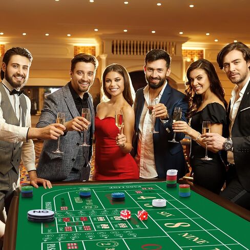 Craps Table Top Set, Includes 70" x 35" Rubber Craps Tabletop Layout Mat with Storage Bag, 2 Grade AAA 19mm Craps Dices, 200 Poker Chips and 3 Inch On/Off Buttons, Casino Games for Party（Red Dices） in Kuwait