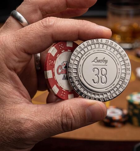 Lucky Number 38 Metal Poker Chip Prop Replica | Double Sided Challenge Coin for Gamers & Cosplayers | Retro Futuristic Wasteland Game Token, Post Apocalyptic Vault Decor in Kuwait
