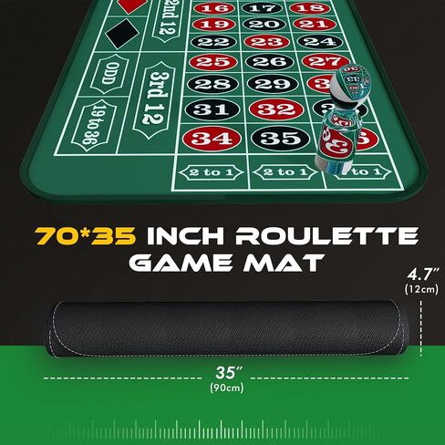 11 Inch Roulette Wheel Set for Adults with Rubber Roulette Table Mat 35" x 16" Wood Roulette Wheel 11 Inch 100 Poker Chips Set Win Mark Dealer Button-Black in Kuwait