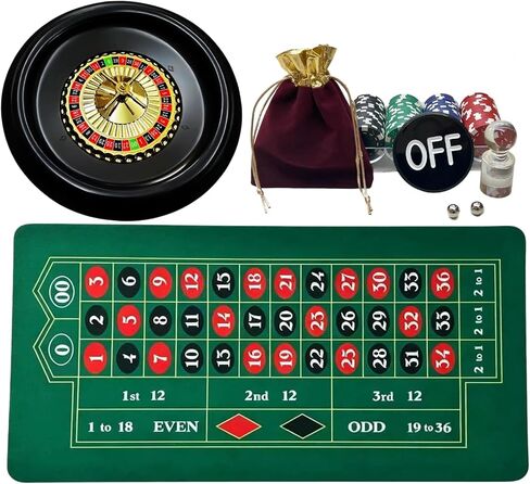 Roulette Wheel Game Set with 16" Black Wheel & 35"x18" Green Mat - Casino Tabletop Party Game for Adults, Families, Friends, Portable Casino Night Set, Premium Gift Ideas, Ages 14 and Up in Kuwait