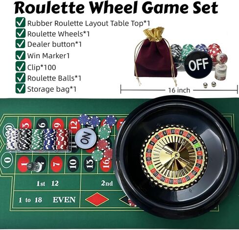 Roulette Wheel Game Set with 16" Black Wheel & 35"x18" Green Mat - Casino Tabletop Party Game for Adults, Families, Friends, Portable Casino Night Set, Premium Gift Ideas, Ages 14 and Up in Kuwait