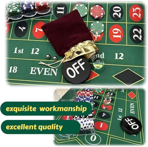Roulette Wheel Game Set with 16" Black Wheel & 35"x18" Green Mat - Casino Tabletop Party Game for Adults, Families, Friends, Portable Casino Night Set, Premium Gift Ideas, Ages 14 and Up in Kuwait