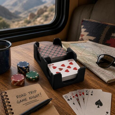 4 Deck Canasta Playing Card Tray 2 Decks on Each Side Sorting Tray Organizes Plastic for Games Accessories No Swivel Base (Black) in Kuwait