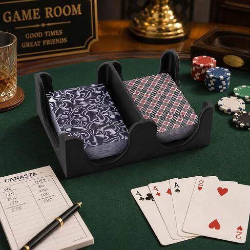 4 Deck Canasta Playing Card Tray 2 Decks on Each Side Sorting Tray Organizes Plastic for Games Accessories No Swivel Base (Black) in Kuwait