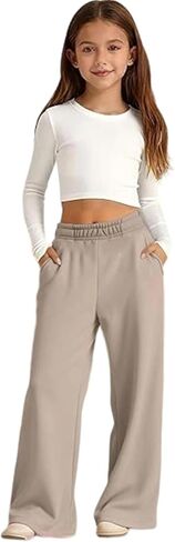 Girls Wide Leg Sweatpants Kids Baggy Sweat Pants Oversized Elastic Waist Straight Wide Leg Joggers with Pockets in Kuwait