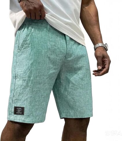Men's Casual Linen Shorts Drawstring Elastic Waistband Summer Shorts with Pockets Lightweight Breathable 5 Inch in Kuwait