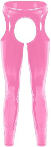 Mens Wetlook Crotchless Pants PVC Leather Thigh-High Tights Pants Leggings High Waist Cutout Pole Dance Club in Kuwait