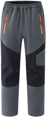 Kid Snow Pants Waterproof Windproof Outdoor Hiking Pant Elastic Waist Warm Insulated Trousers With Zippered Pocket in Kuwait