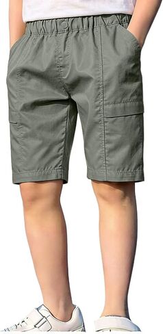 Boys Shorts Solid Color Elastic Waist Casual Lightweight Breathable Summer Cargo Shorts Outdoor Hiking Size 3-14T in Kuwait