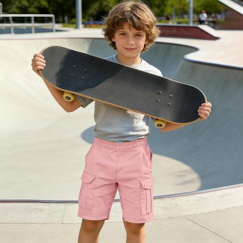 Boys Cotton Linen Cargo Shorts Elastic Waist Wide Leg Baggy Bermuda Shorts Kids Summer Casual Hiking Short Pants with Pockets in Kuwait