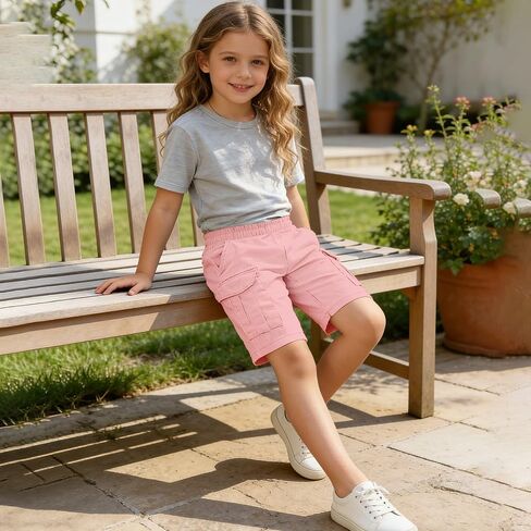 Boys Cotton Linen Cargo Shorts Elastic Waist Wide Leg Baggy Bermuda Shorts Kids Summer Casual Hiking Short Pants with Pockets in Kuwait
