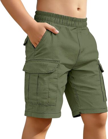 Boys Cotton Linen Cargo Shorts Elastic Waist Wide Leg Baggy Bermuda Shorts Kids Summer Casual Hiking Short Pants with Pockets in Kuwait
