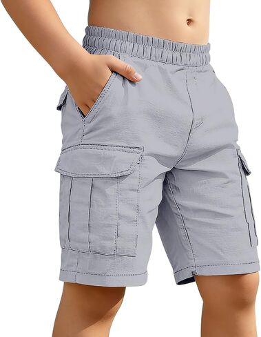 Boys Cotton Linen Cargo Shorts Elastic Waist Wide Leg Baggy Bermuda Shorts Kids Summer Casual Hiking Short Pants with Pockets in Kuwait