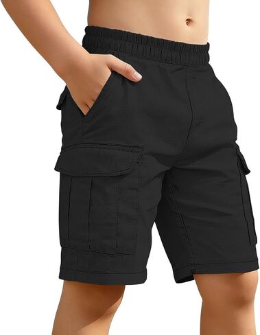 Boys Cotton Linen Cargo Shorts Elastic Waist Wide Leg Baggy Bermuda Shorts Kids Summer Casual Hiking Short Pants with Pockets in Kuwait
