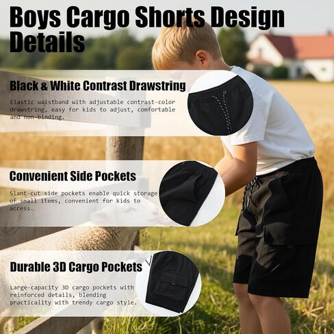 NATUST Boys Hiking Shorts Quick Dry Lightweight Cargo Shorts with Elastic Waist Multi Pockets Youth Outdoor Shorts in Saudi Arabia