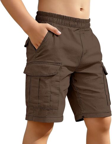 Boys Cotton Linen Cargo Shorts Elastic Waist Wide Leg Baggy Bermuda Shorts Kids Summer Casual Hiking Short Pants with Pockets in Kuwait