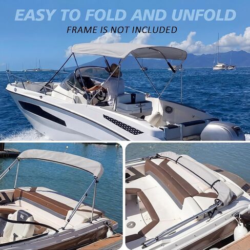 غطاء قماش بديل علوي للقارب 900d Bimini، مظلة بحرية مقاومة للماء للأشعة فوق البنفسجية مع أكمام بسحاب وحذاء للتخزين، مناسب للقوارب العائمة، قوارب جون (الإطار غير متضمن) in Kuwait