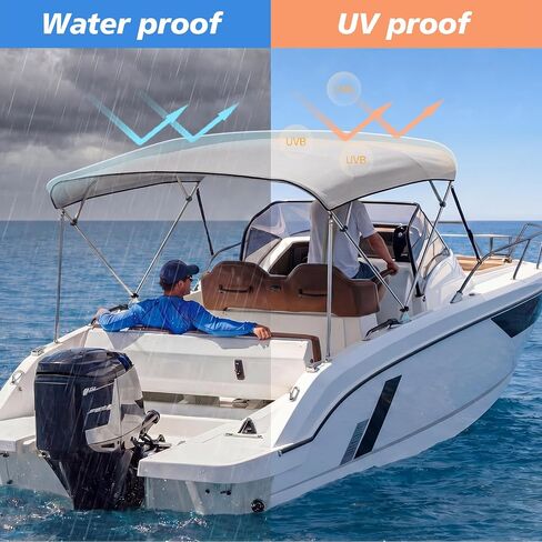 غطاء قماش بديل علوي للقارب 900d Bimini، مظلة بحرية مقاومة للماء للأشعة فوق البنفسجية مع أكمام بسحاب وحذاء للتخزين، مناسب للقوارب العائمة، قوارب جون (الإطار غير متضمن) in Kuwait