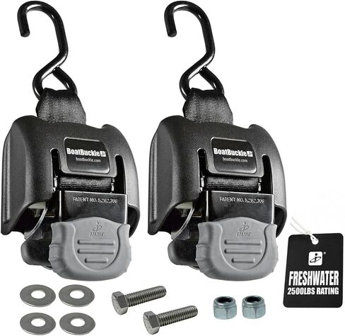 BoatBuckle G2 Transom Boat ربط الأشرطة إلى المقطورة 2 × 43 بوصة، قوة كسر 2500 رطل، مسمار على أشرطة السقاطة القابلة للسحب شديدة التحمل، عبوتان in Kuwait