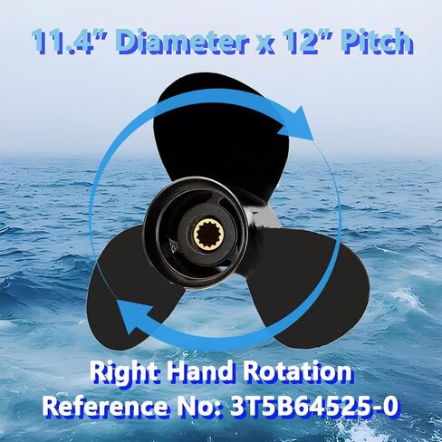 11.4 x 12 Aluminum Outboard Boat Propeller for Tohatsu Engines 35-50HP, 13 Spline Tooth, 3T5B64525-0, Compatible with Tohatsu 35HP 40HP 50HP, RH in Kuwait