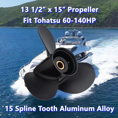 13 1/2 x 15 Aluminum Outboard Boat Propeller for Tohatsu Engines 60-140HP, 15 Spline Tooth, Compatible with Tohatsu 60HP 70HP 75HP 90HP 115HP 120HP 140HP, RH in Kuwait