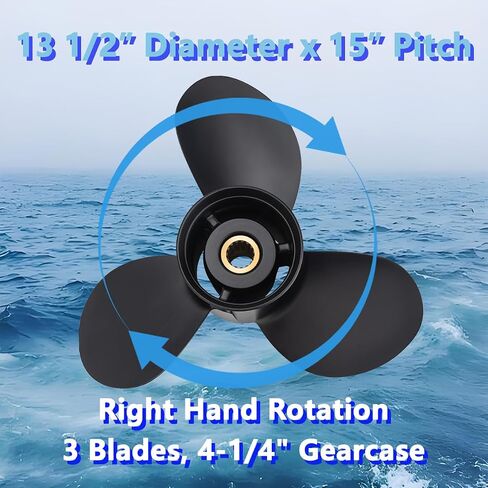 13 1/2 x 15 Aluminum Outboard Boat Propeller for Tohatsu Engines 60-140HP, 15 Spline Tooth, Compatible with Tohatsu 60HP 70HP 75HP 90HP 115HP 120HP 140HP, RH in Kuwait