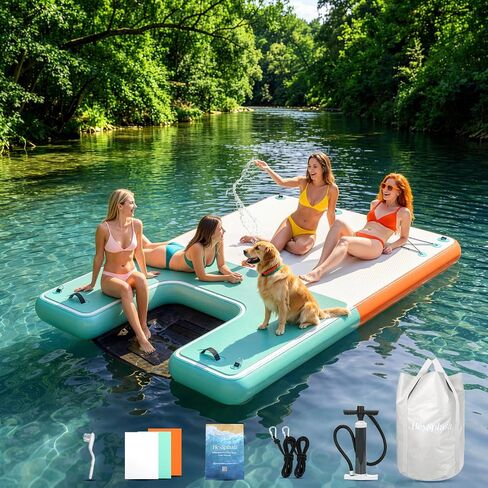 HeySplash Inflatable Floating Dock, 8×6ft Floating Docks with Anti-Slip Surface Water Access, Inflatable Dock Floating Docks for Lakes Pools Boats Oceans, Up to 4-6 People in Kuwait